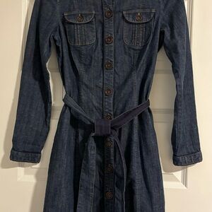 Boden Classic British Style Denim ShirtDress, detail stitching & piping, 8UK/4US